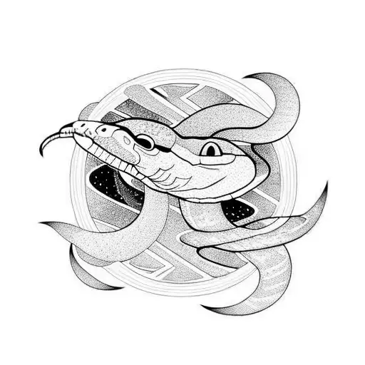 Snake And Moon With Rays Of Light Coming Off The Moon