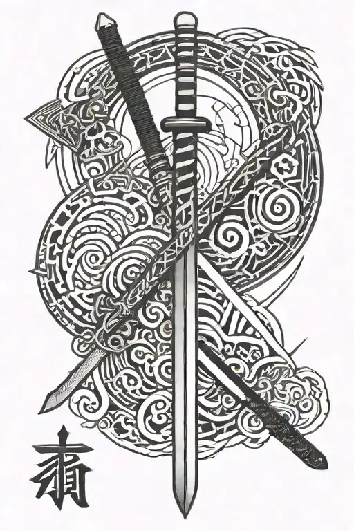 Kaizen Symbol With Katana Sword Half Sleeve