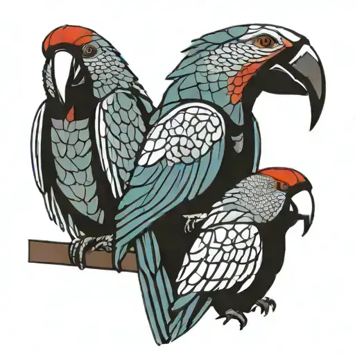 3 Parrots Sitting In A Line Looking Like They Are Laughing