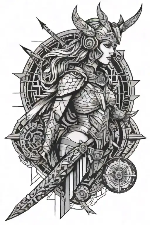 Valkyrie Surrounded By Line Work