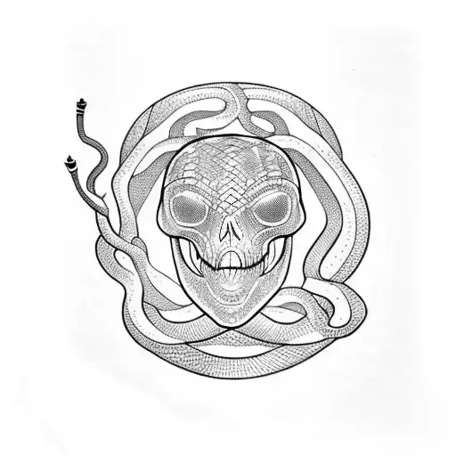 Snake Around A Crow Skull