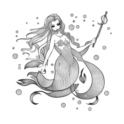 Mermaid With Bubbles And A Staff