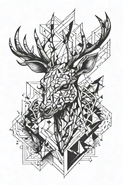Make A Tattoo Design For The Forearm Of An Abstract Geometric Deer Skull