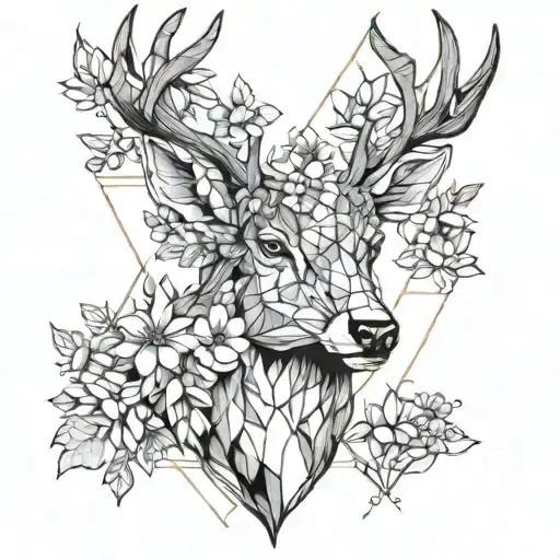 Deer With Wolf And Flower Blooming