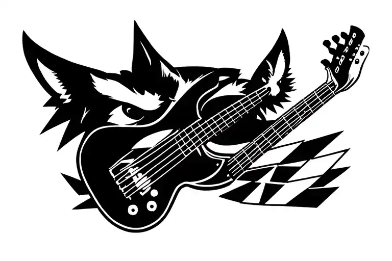 Vil Coyote Playing Bass Guitar In Black And White Tattoo
