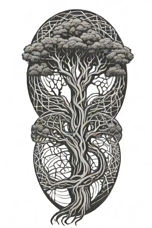 Tree With Intertwinef Trunk And Kidney Shaped Roots Spreading