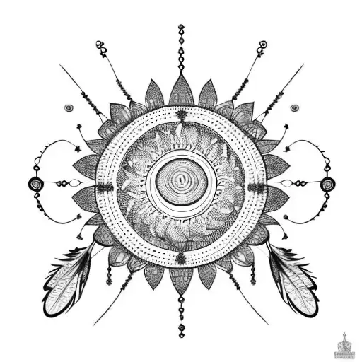 Bohemian Lace Sun Dream Catcher With Feathers Dangling From It