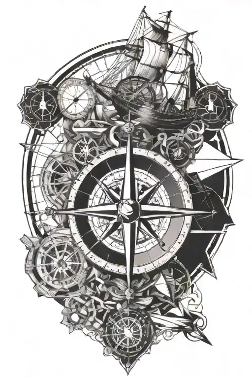Ship And Compass Intertwined