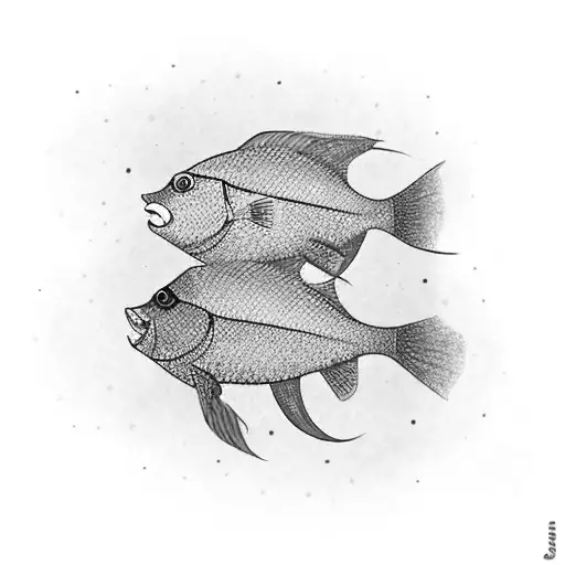 School Of 13 Fish With A Colorful Fish Swimming Agains The School