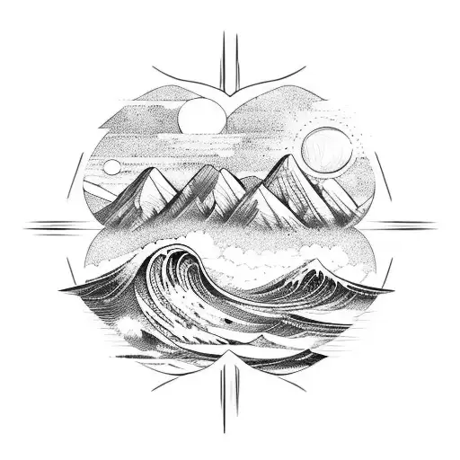Mountain And Waves Da Vinci Style Circle