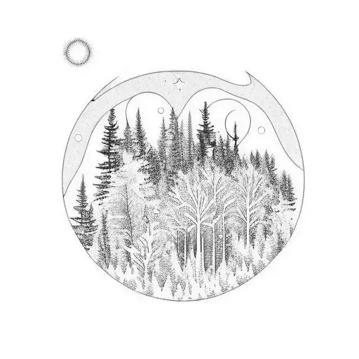 Full Sleeve Forest With Northern Lights