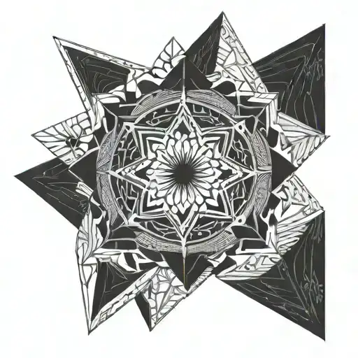 Triangles And Circles In Center Lotus And Third Eye With Lines Depciting Waves Of Ocean