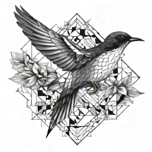 Realistic Black And White With Shading Swallow Flying