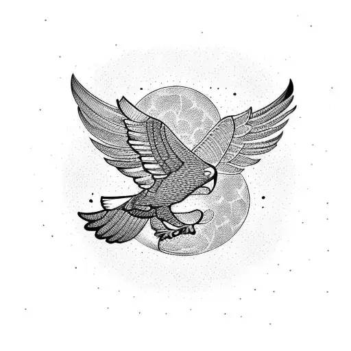 Flying Eagle With Sun And Moon And Geometric Objects