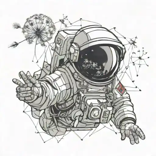 Astronaut Holding In His Hand A Dandelion Growing Out Of A Seed