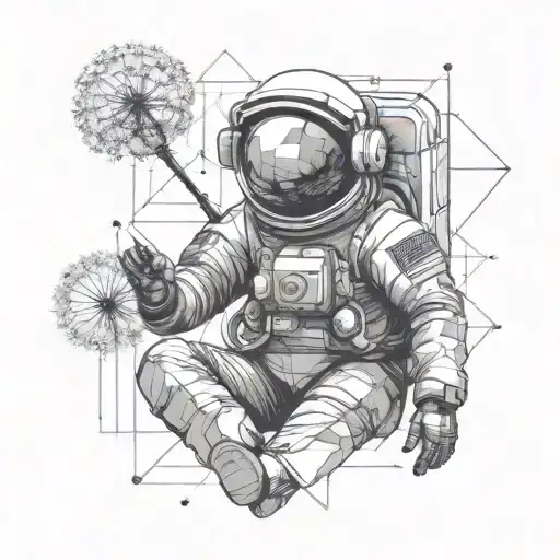 Astronaut Holding In His Hand A Dandelion Growing Out Of A Seed