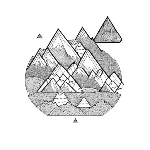 Mountain With River And Geo Shapes