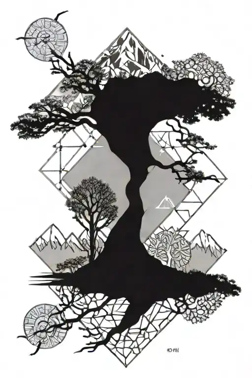 Mountains And Tree Of Life Intertwined