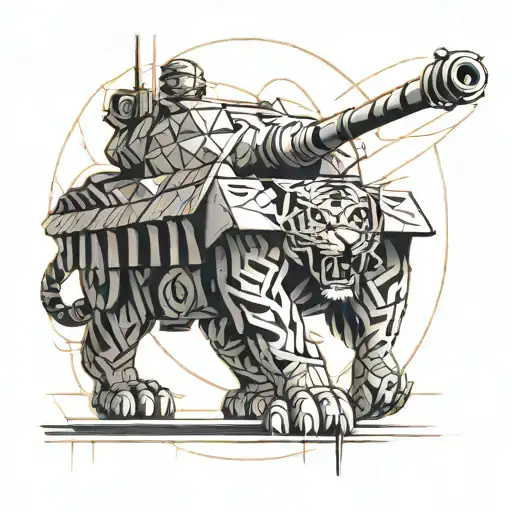 A Tiger Tank Rising Over Sun And Above That A Bayonet