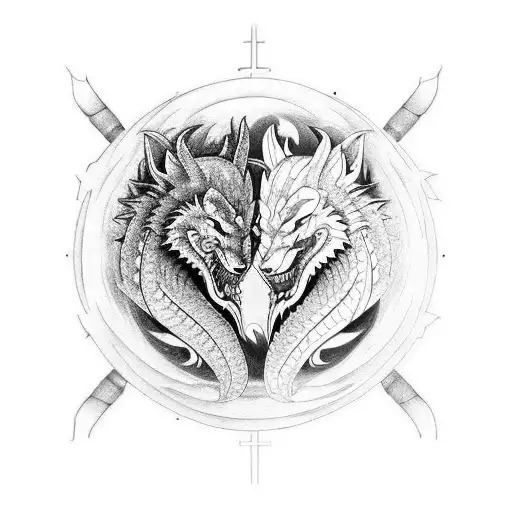 Dragon Samurai Yin Yang Wolf