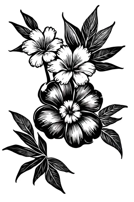 Dog Paw And Hawaii Flowers