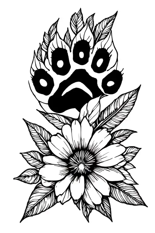 Dog Paw And Hawaii Flowers Growing