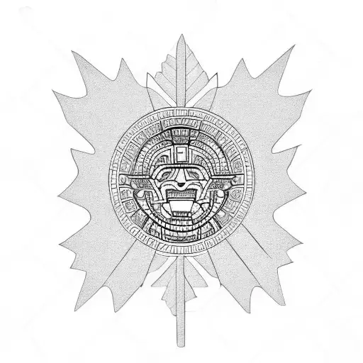 Aztec Calendar Inside Canadian Maple Leaf