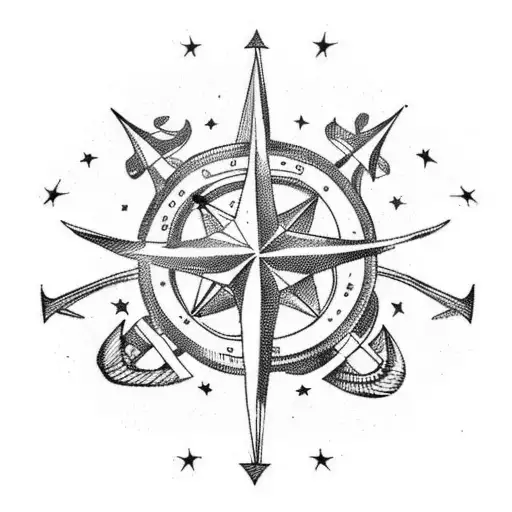 Anchor With Stars And Compass
