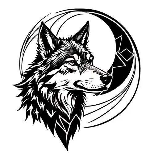 Wolf With Moon Surrounded