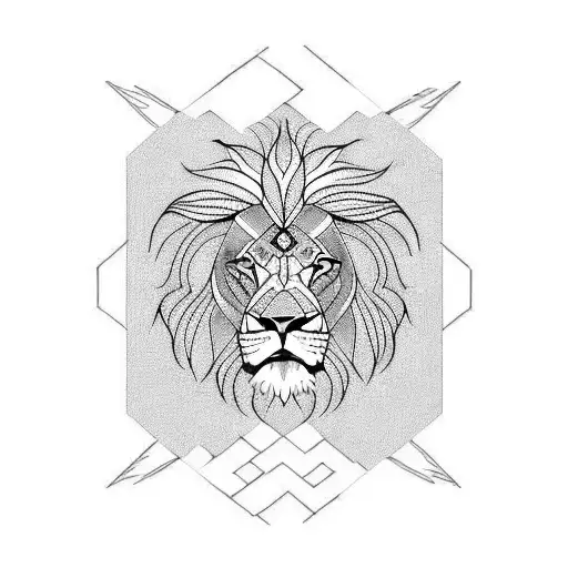 Youthful-looking Lion Tattoo In A Geometric Design