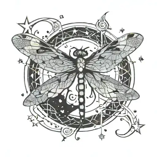 Dragonfly Moon Surrounded By Stars