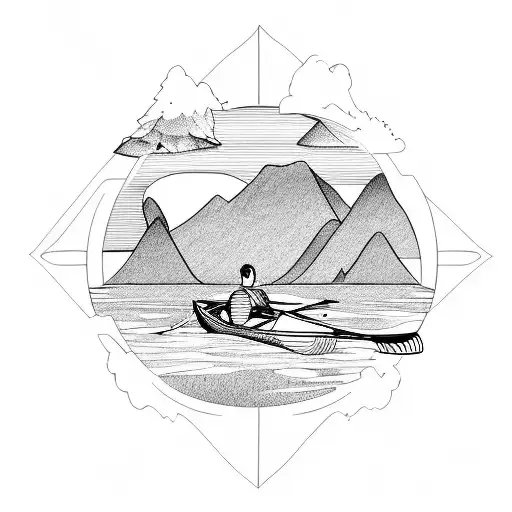 Canoe On River Mountains In Background