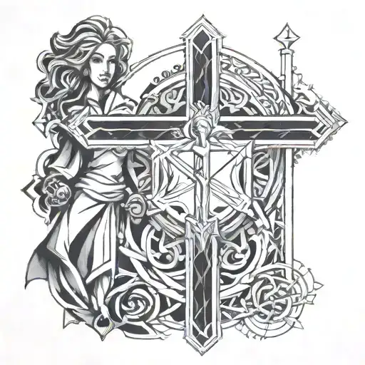 Husband And Wife With Christ Cross Surrounded