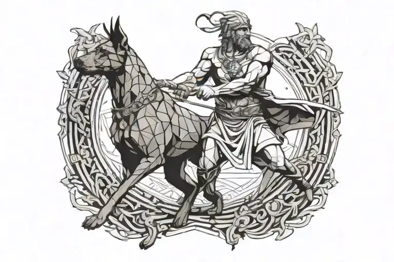 Greek God Fighting With Doberman Dog