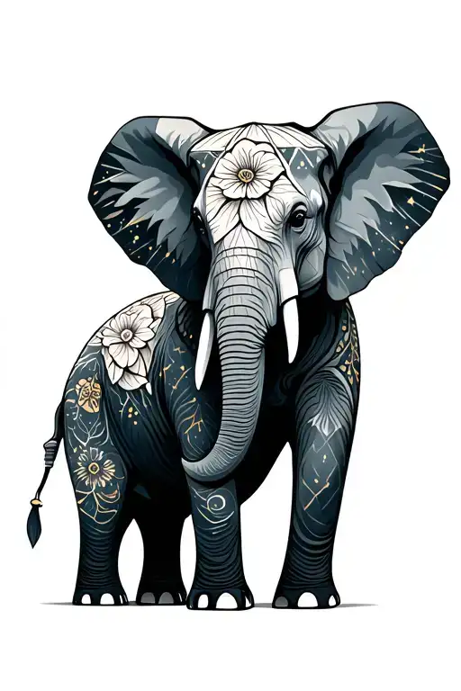 Floral Geometric Elephant With Constellation