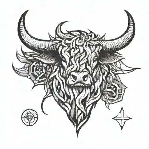 Triskele Symbol As Thistle And Scottish Longhorn Highland Cow Head