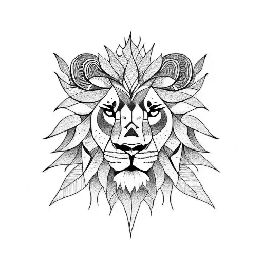 Fierce Lion And Leaves