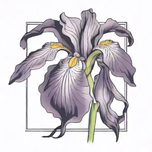 Single Purple Iris With Stem Curving Around Spelling