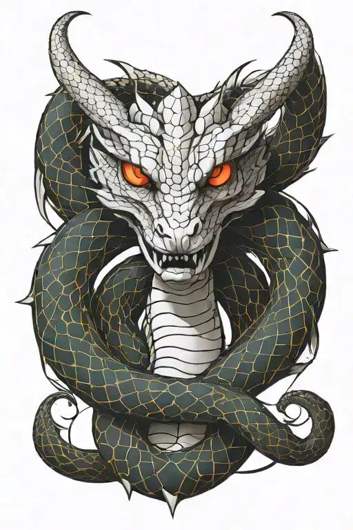 Orange Viper Snake With Red Eyes White Dragon
