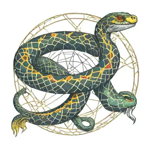 Ouroboros Snake On Color Watercolor Brushstroke