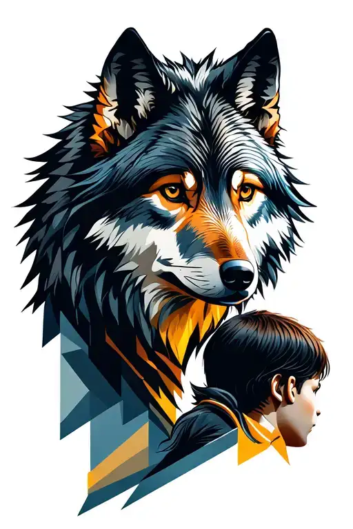 Wolf With Boy Looking