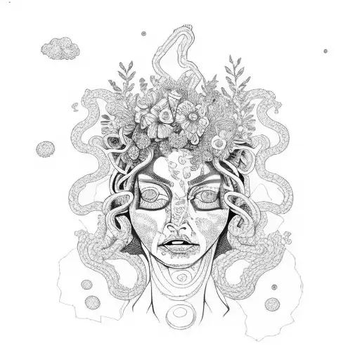 Medusa Crying And Wild Flowers