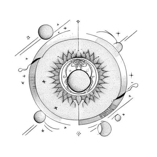 Dotwork Representation Of A Heart-shaped Moon Orbiting Saturn