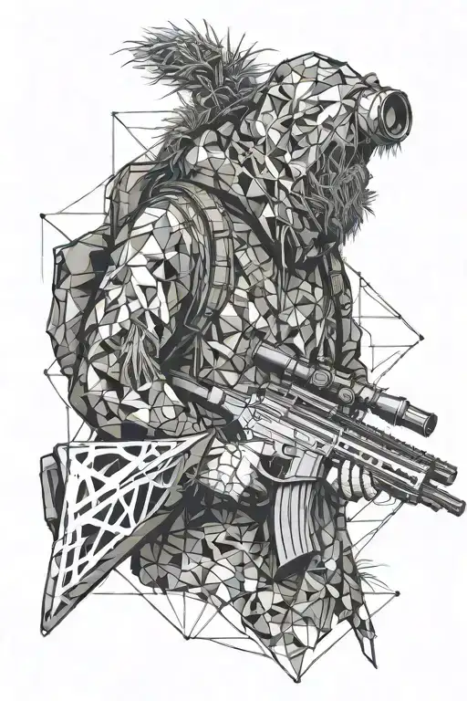 Sniper Standing In A Ghillie Suit