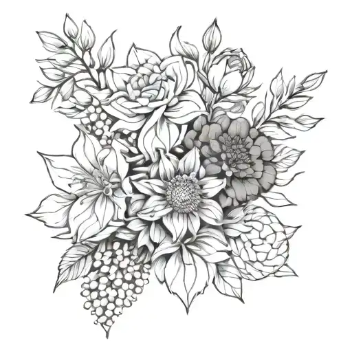 Birth Flower Bouquet With March April August September October December