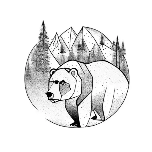 Bear With Mountains And Forest