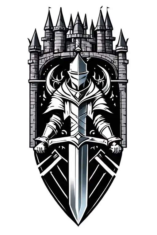 A Warrior Defending A Castle Swinging A Sword