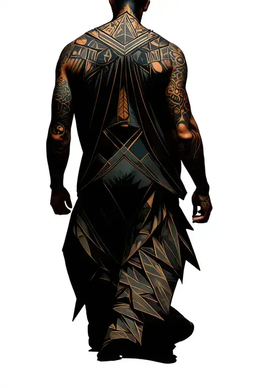 A Geometric Man Walking Seen From Behind