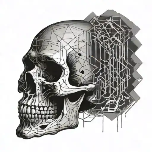 Realistic Skull Dark With Thin Line And Symbol