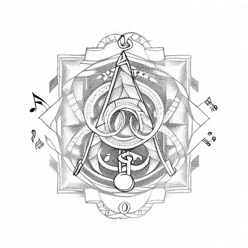 A Sketch Tattoo Of A Libra Symbol Intertwined With Music Notes And A Passport